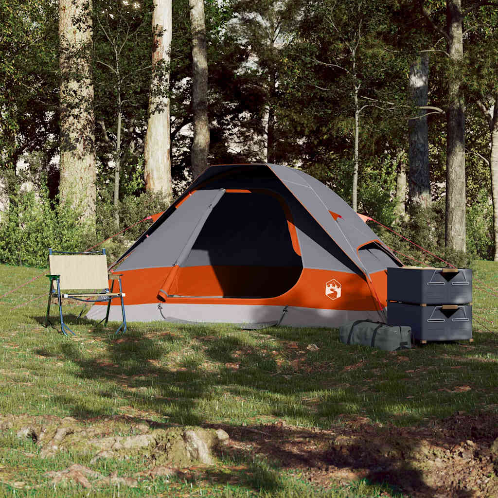 vidaXL Kuppel-Campingzelt 2 Personen Grau und Orange Wasserdicht