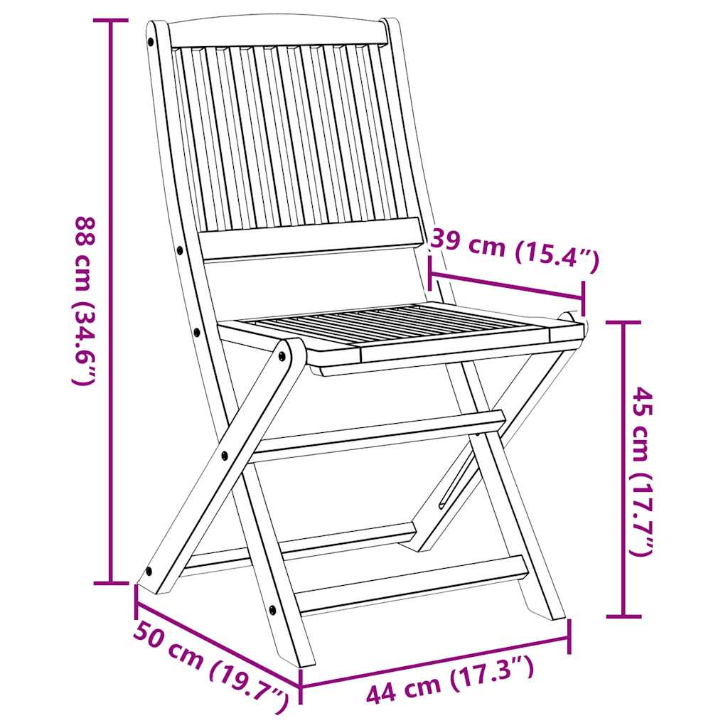 vidaXL Gartenstühle 2 Stk. Klappbar 44x50x88 cm Massivholz Akazie