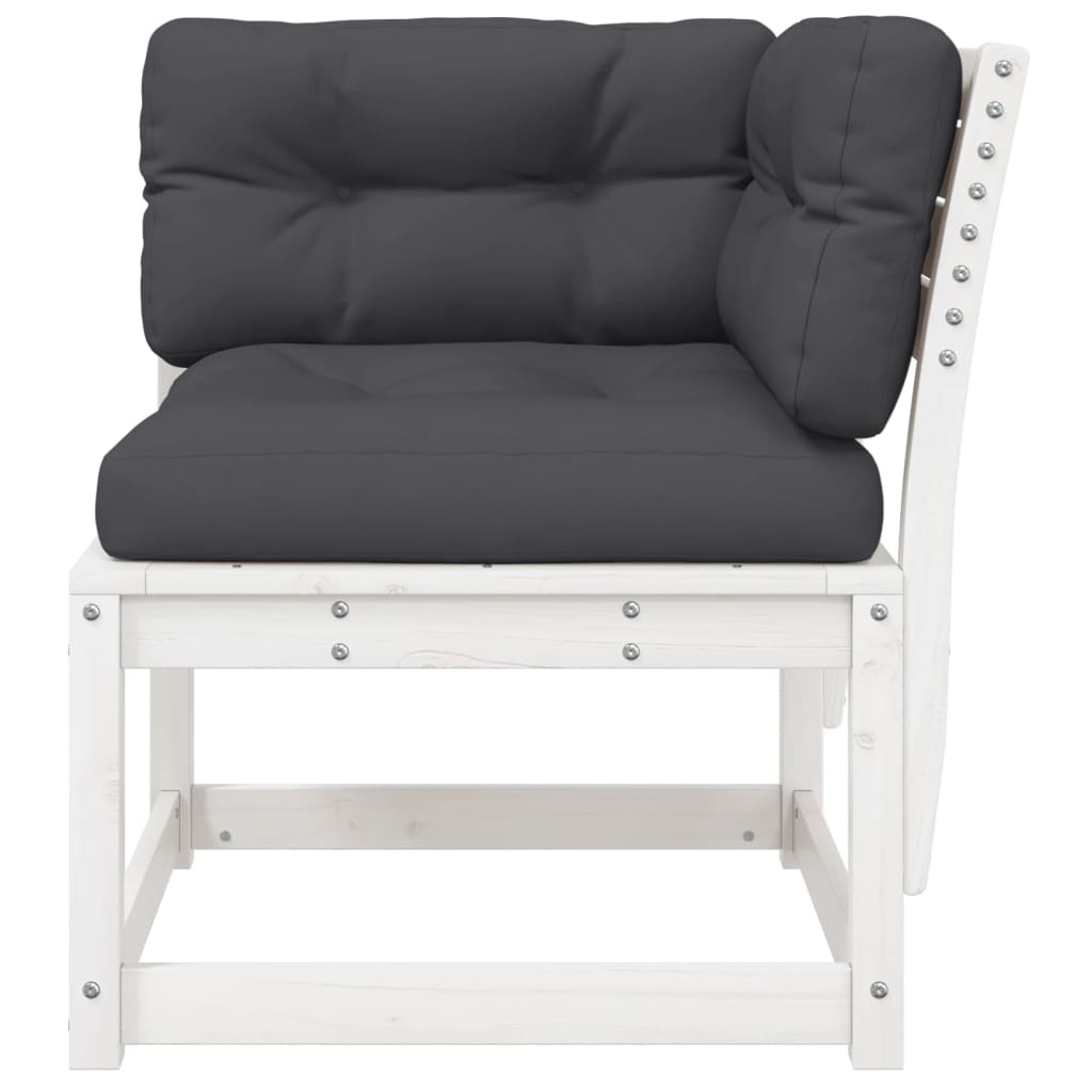 vidaXL Garten-Ecksofa mit Kissen Weiß 73x73x78 cm Massivholz Kiefer