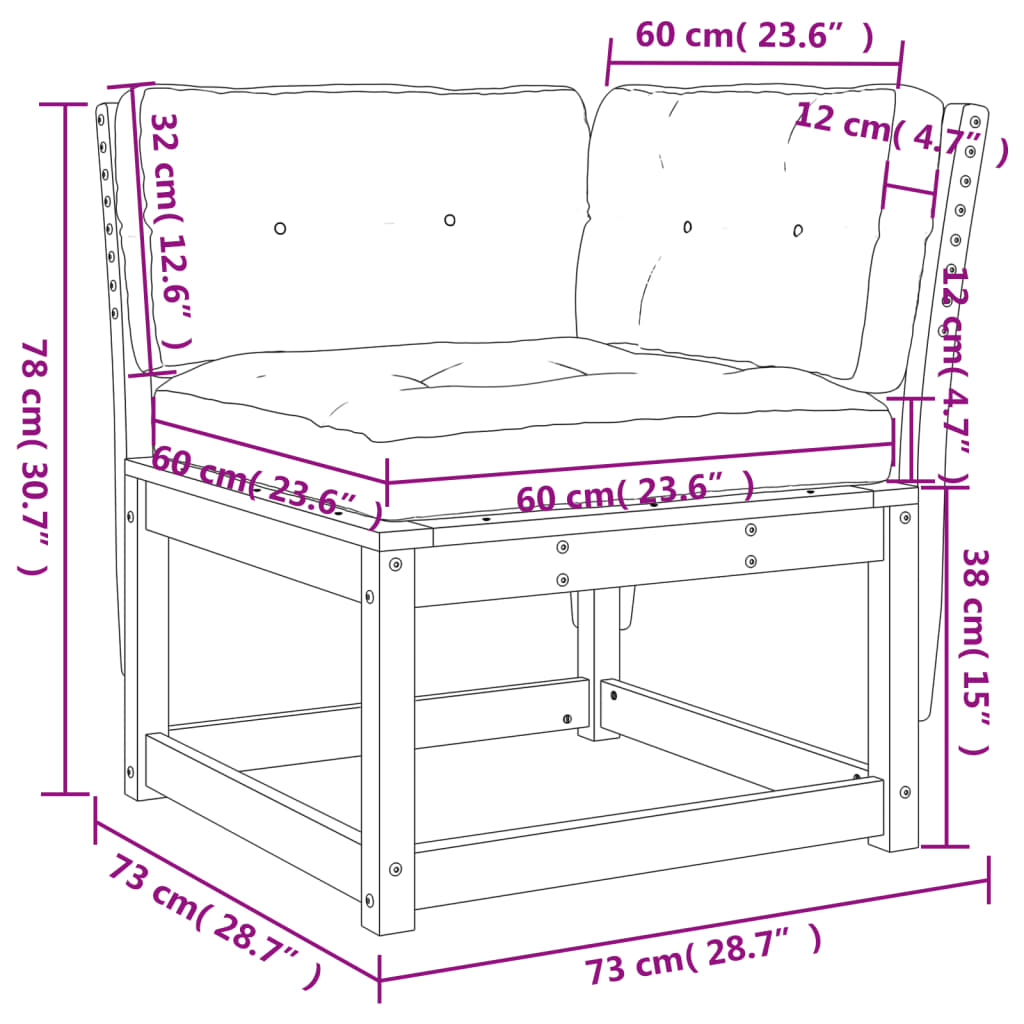vidaXL Garten-Ecksofa mit Kissen Wachsbraun Massivholz Kiefer