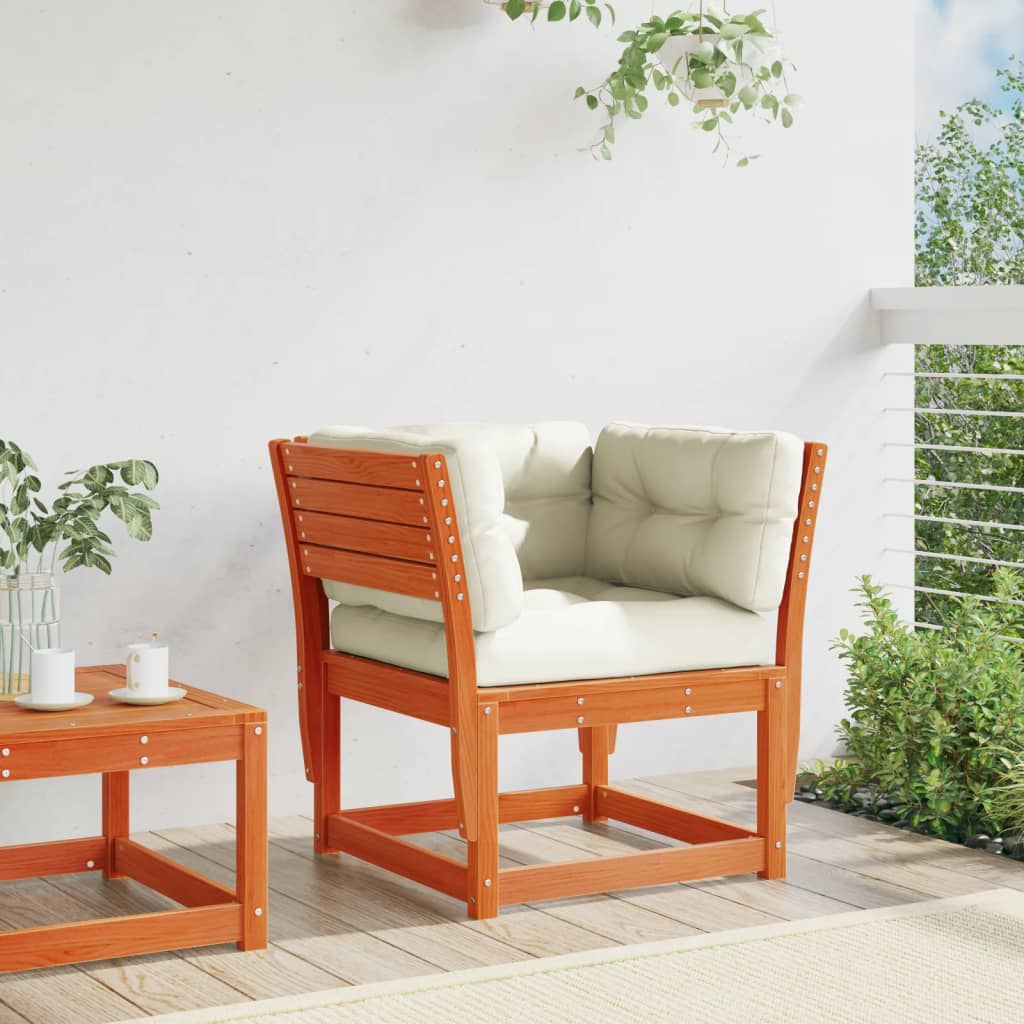 vidaXL Canapé de jardin avec accoudoirs et coussins Marron Bois de pin massif