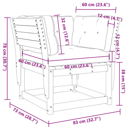 vidaXL Canapé de jardin avec accoudoirs et coussins Marron Bois de pin massif