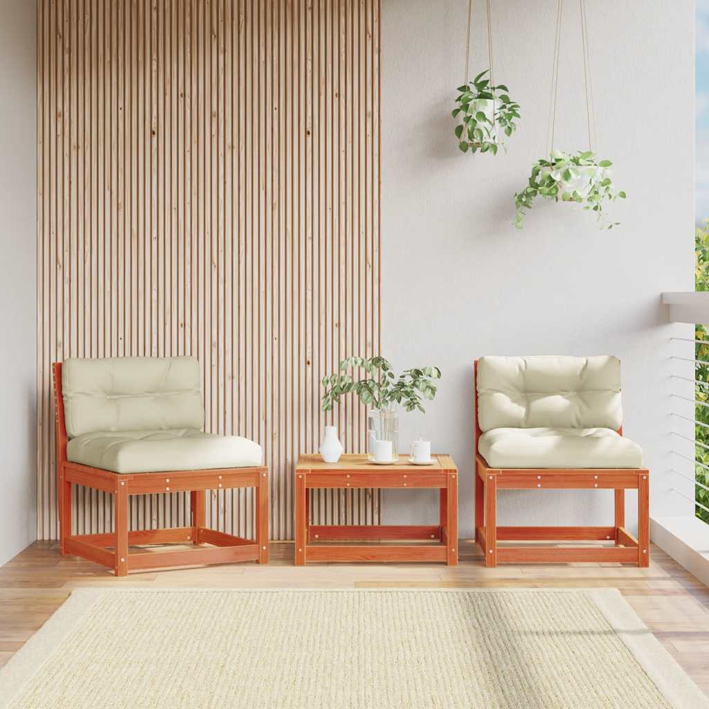 vidaXL Canapés de jardin avec coussins 2 pcs Marron ciré Bois de pin massif