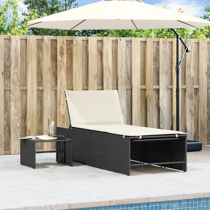 Modulare Sonnenliegen 2 Stk. mit Tisch Schwarz Poly Rattan