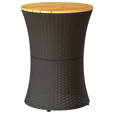 vidaXL Table d'appoint de jardin, forme tambour, noir, résine tressée et bois massif