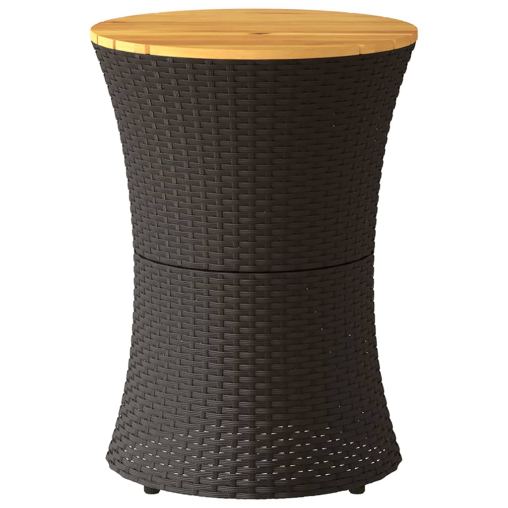 vidaXL Table d'appoint de jardin, forme tambour, noir, résine tressée et bois massif