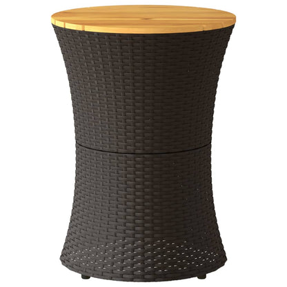 vidaXL Table d'appoint de jardin, forme tambour, noir, résine tressée et bois massif