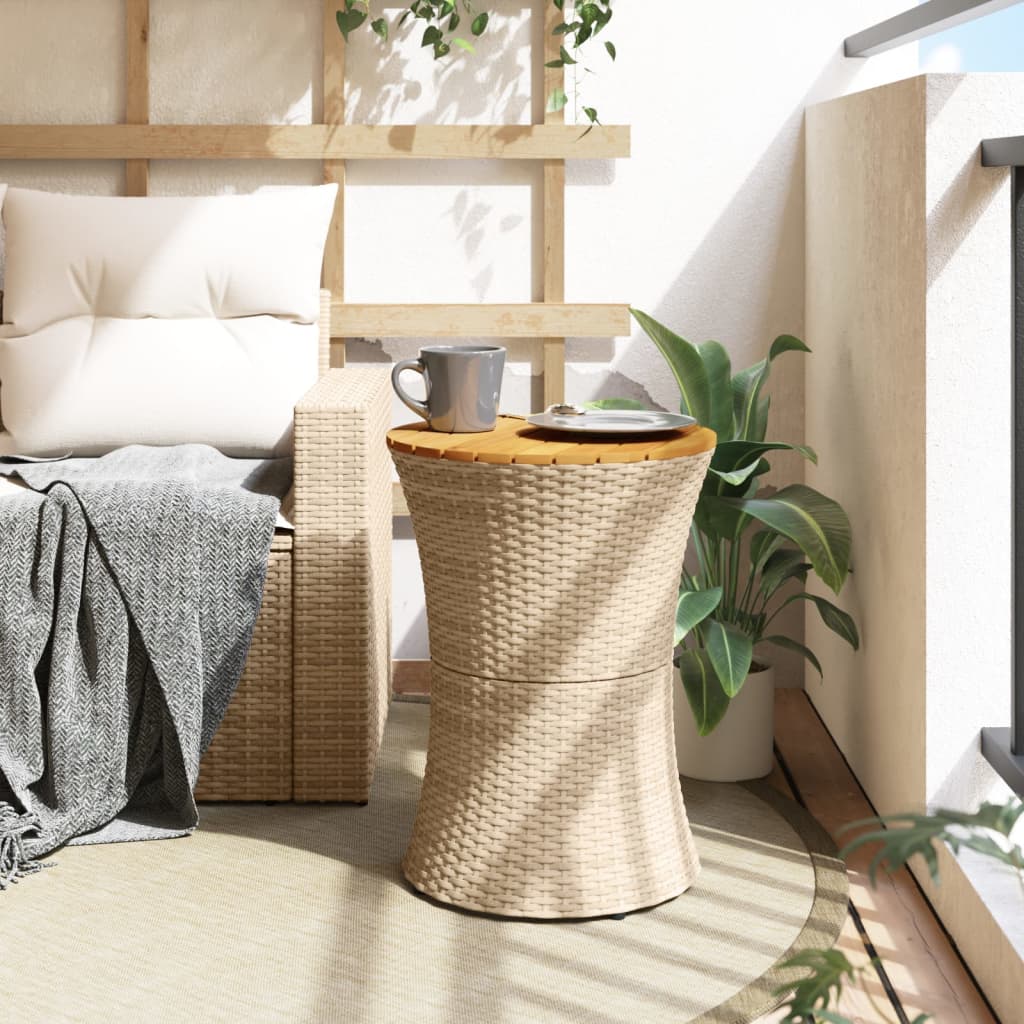 vidaXL Table d'appoint de jardin en forme de tambour beige en rotin synthétique et bois massif