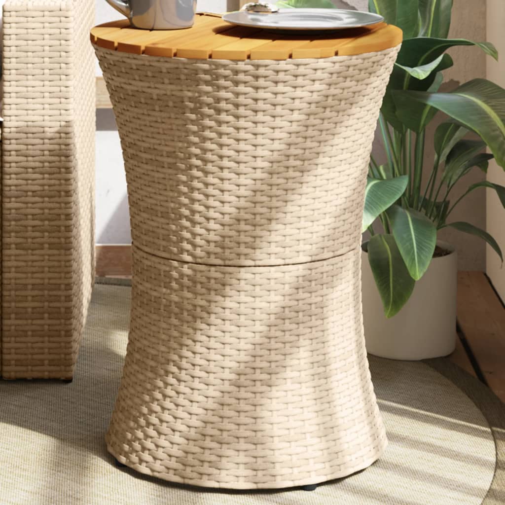 vidaXL Table d'appoint de jardin en forme de tambour beige en rotin synthétique et bois massif