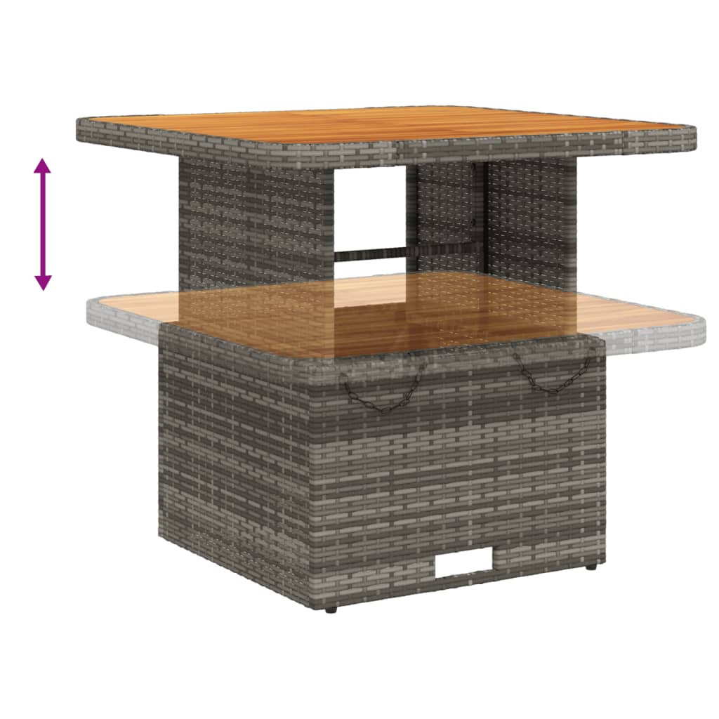 vidaXL Gartentisch Grau 80x80x71 cm Poly Rattan und Akazienholz