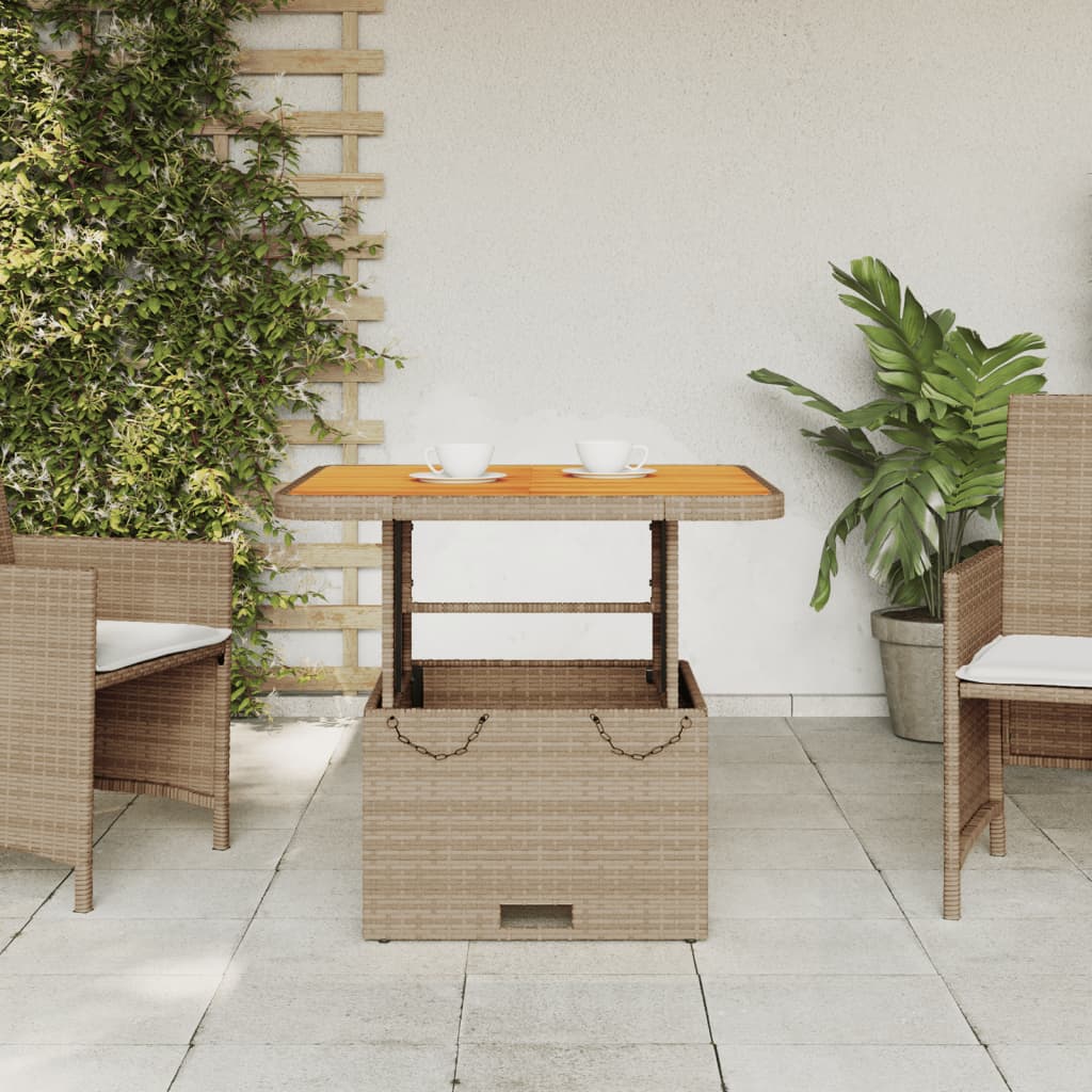 vidaXL Table de jardin beige 80x80x71 cm résine tressée et bois d'acacia