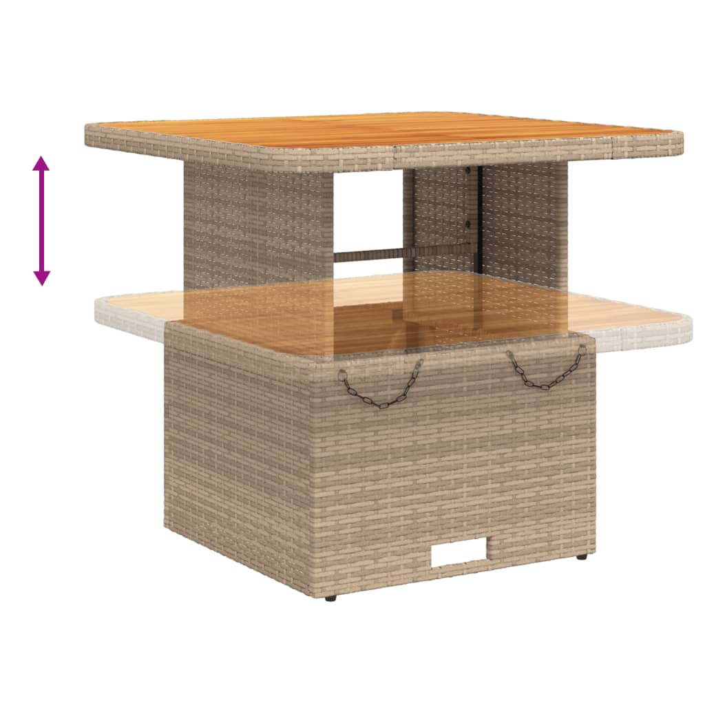 vidaXL Table de jardin beige 80x80x71 cm résine tressée et bois d'acacia