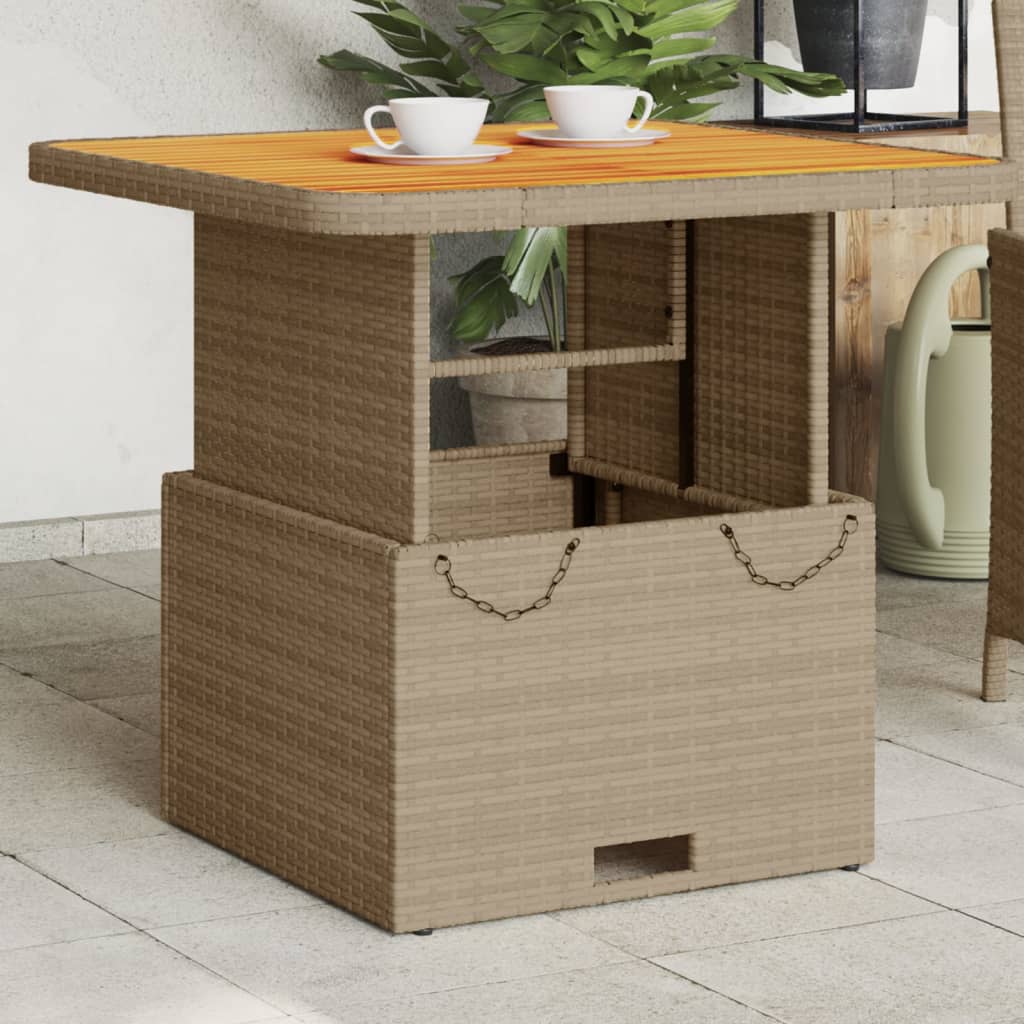 vidaXL Table de jardin beige 80x80x71 cm résine tressée et bois d'acacia