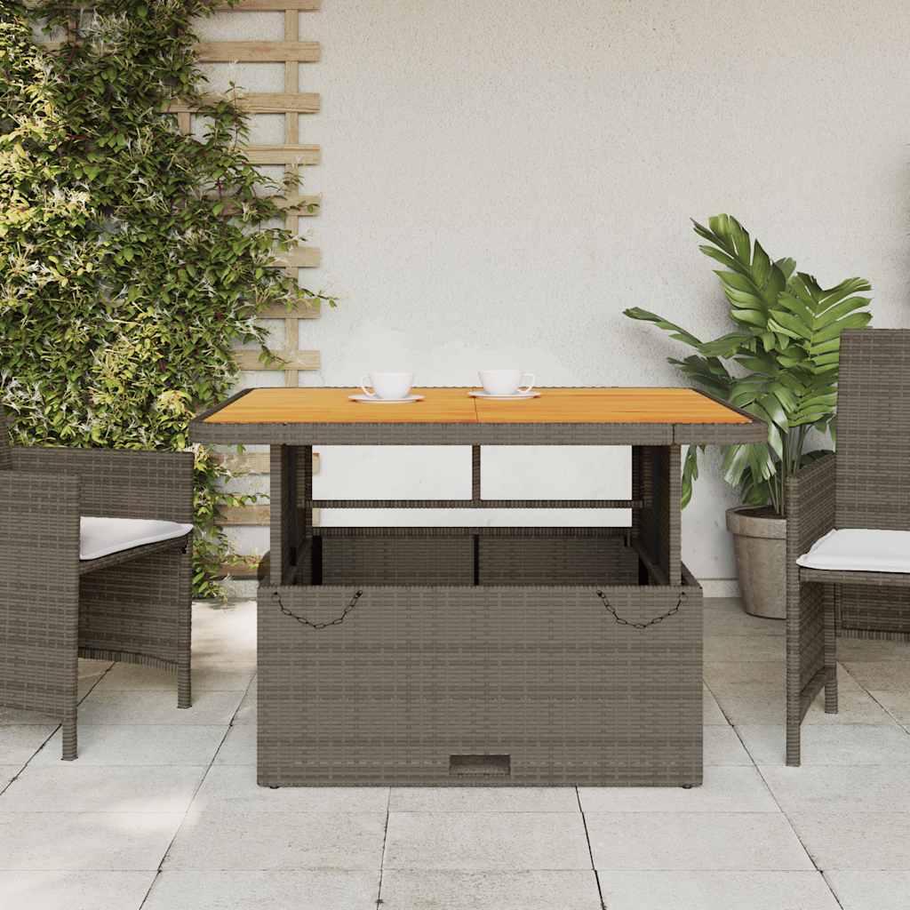 vidaXL Table de jardin gris 110x110x71 cm en résine tressée et bois d'acacia