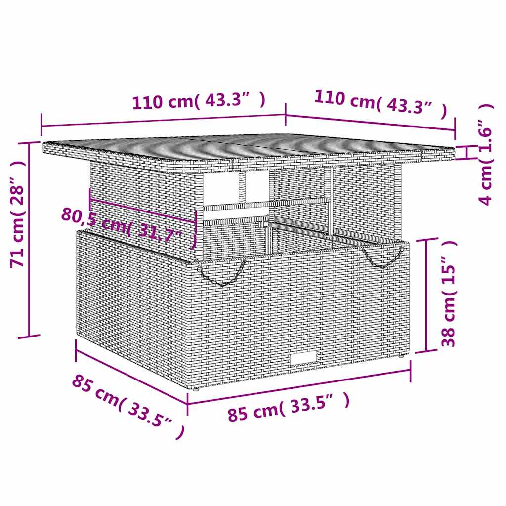 vidaXL Table de jardin gris 110x110x71 cm en résine tressée et bois d'acacia