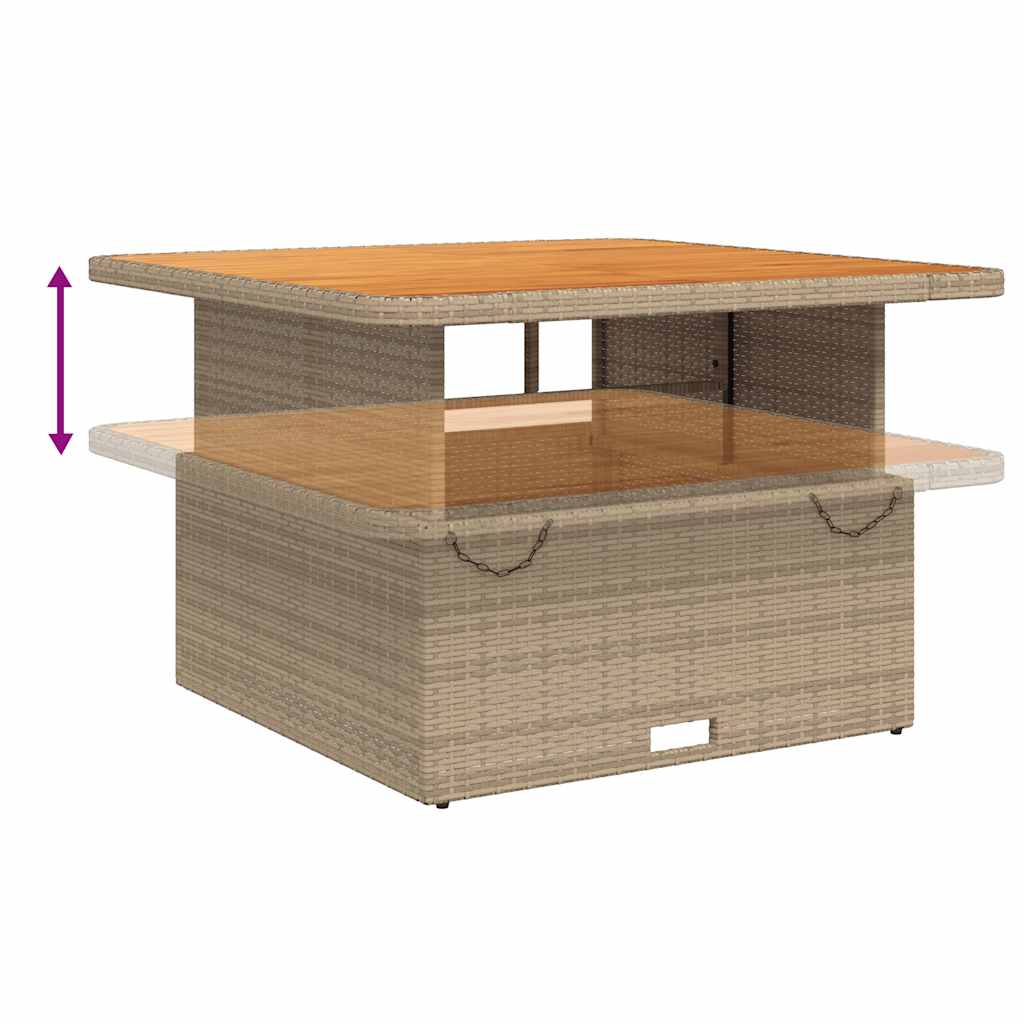 vidaXL Gartentisch Beige 110x110x71 cm Poly Rattan und Akazienholz