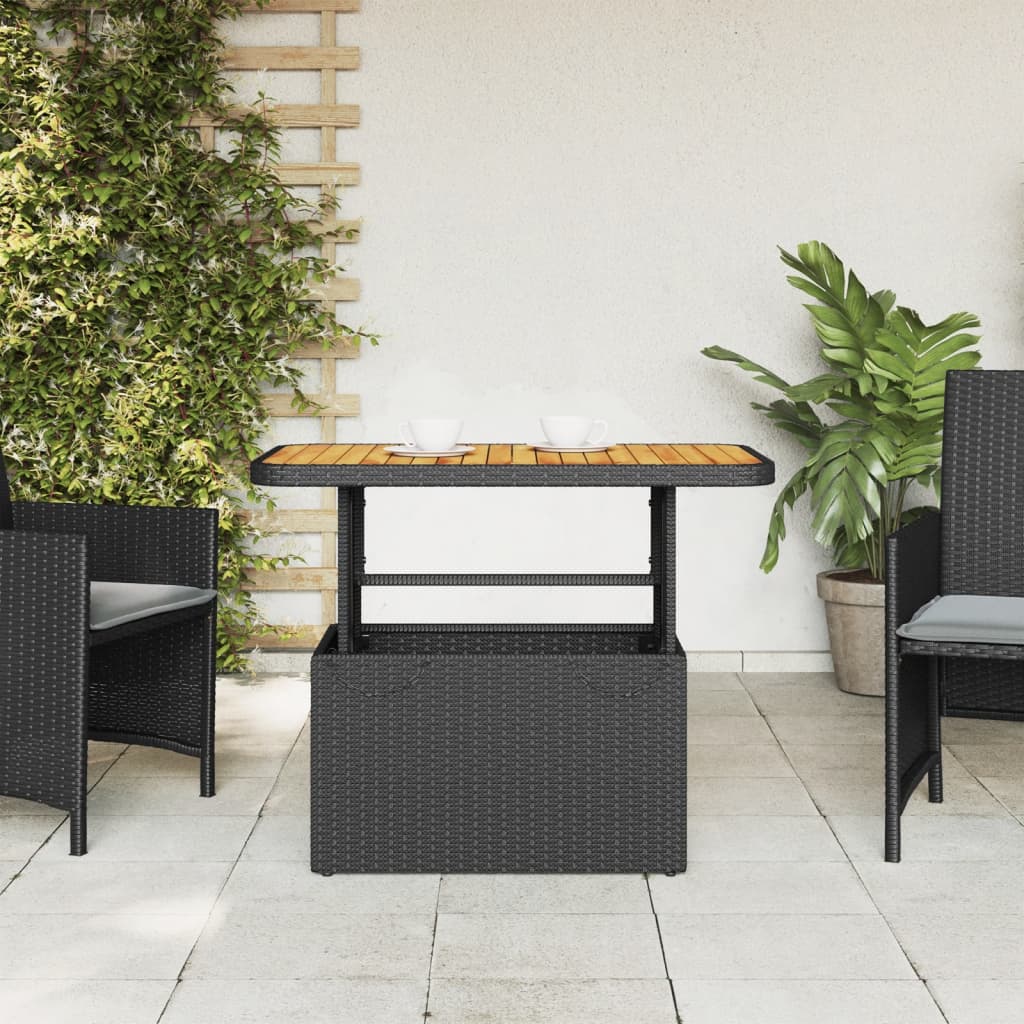 vidaXL Table de jardin noire 90x55x71 cm en résine tressée et bois d'acacia