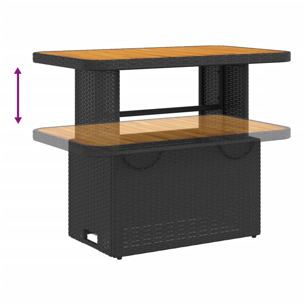 vidaXL Table de jardin noire 90x55x71 cm en résine tressée et bois d'acacia