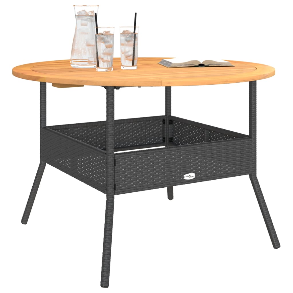 vidaXL Table de jardin avec plateau en bois Noir Ø110x71 cm Poly rotin