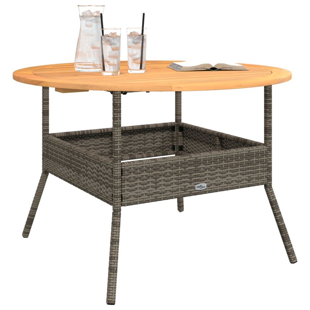 vidaXL Gartentisch mit Holzplatte Grau Ø110x71 cm Poly Rattan