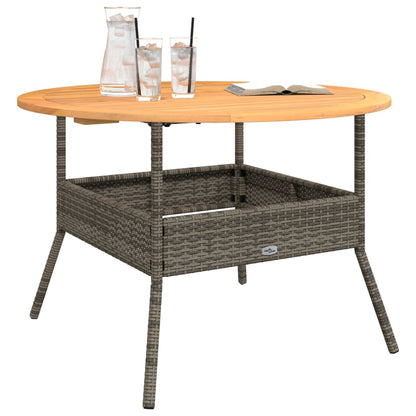 vidaXL Gartentisch mit Holzplatte Grau Ø110x71 cm Poly Rattan