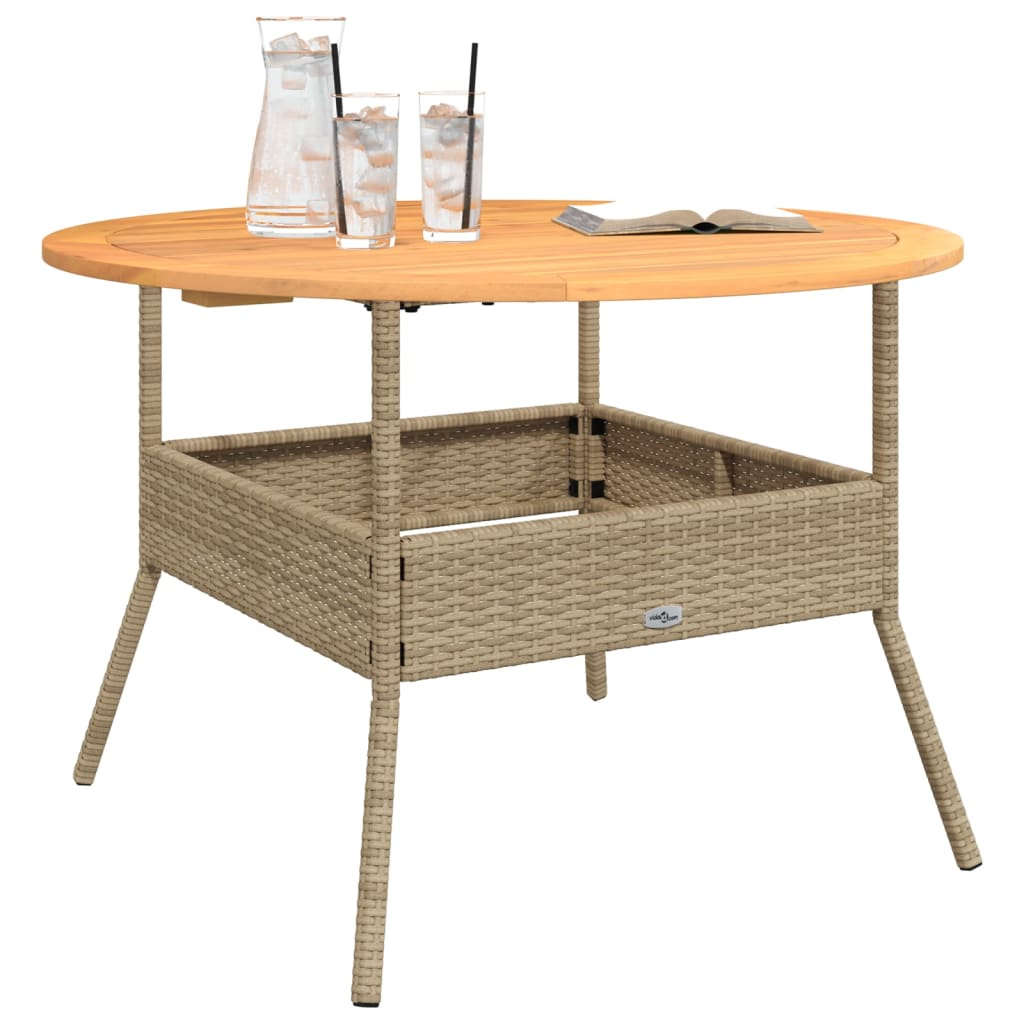 vidaXL Table de jardin avec plateau en bois Beige Ø110x71 cm Rotin PE