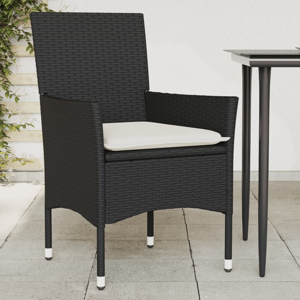vidaXL Chaises de jardin avec coussins 2 pcs Noir Résine tressée