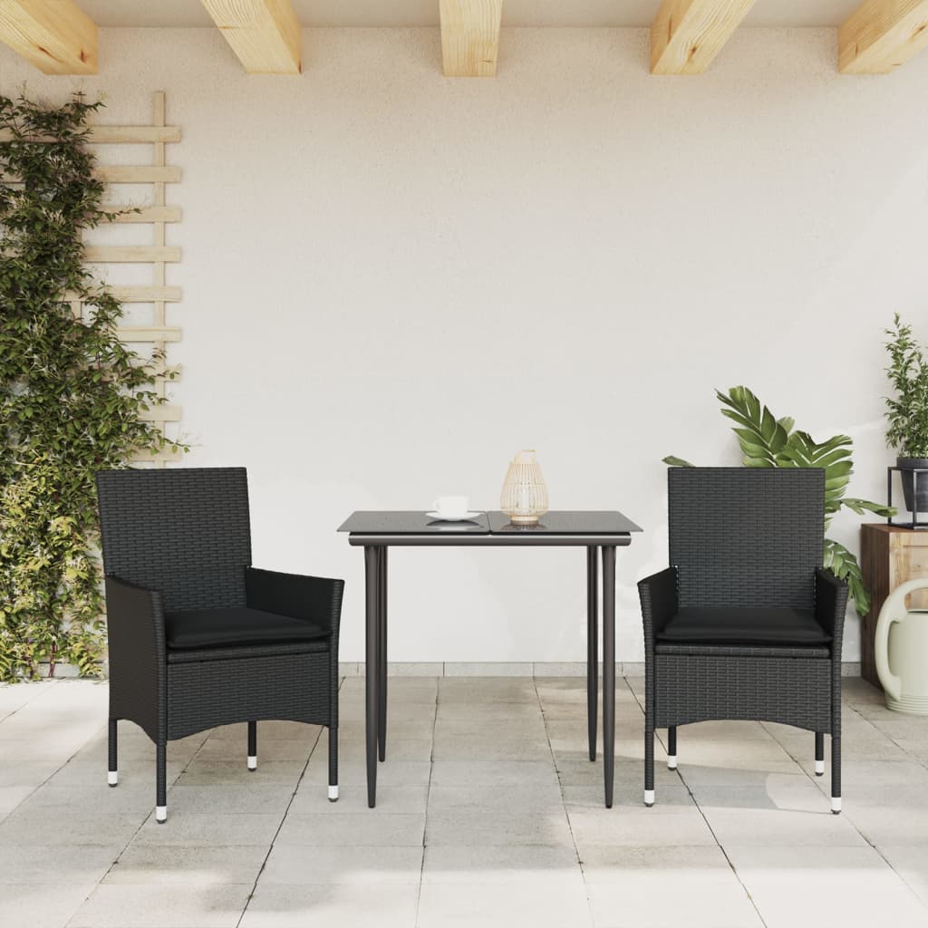 vidaXL Chaises de jardin avec coussins 2 pcs Noir Résine tressée