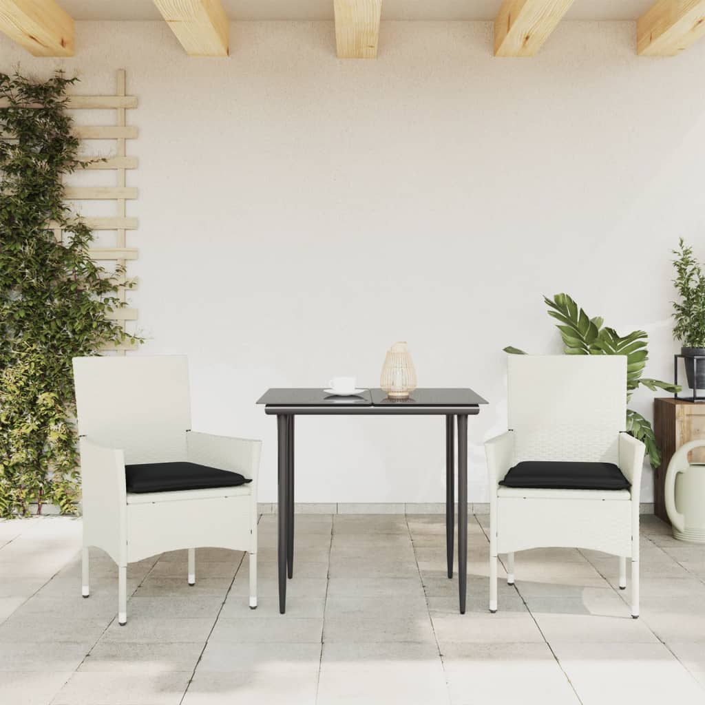 vidaXL Gartenstühle mit Kissen 2 Stk. Weiß Poly Rattan