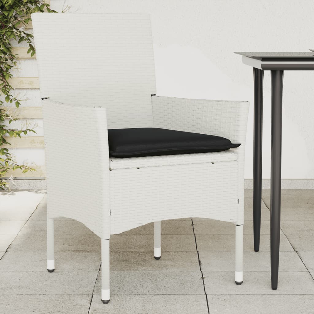 vidaXL Gartenstühle mit Kissen 2 Stk. Weiß Poly Rattan