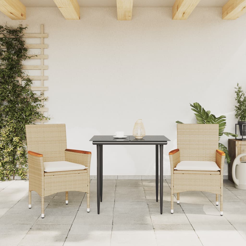 vidaXL Gartenstühle mit Kissen 2 Stk. Beige Poly Rattan