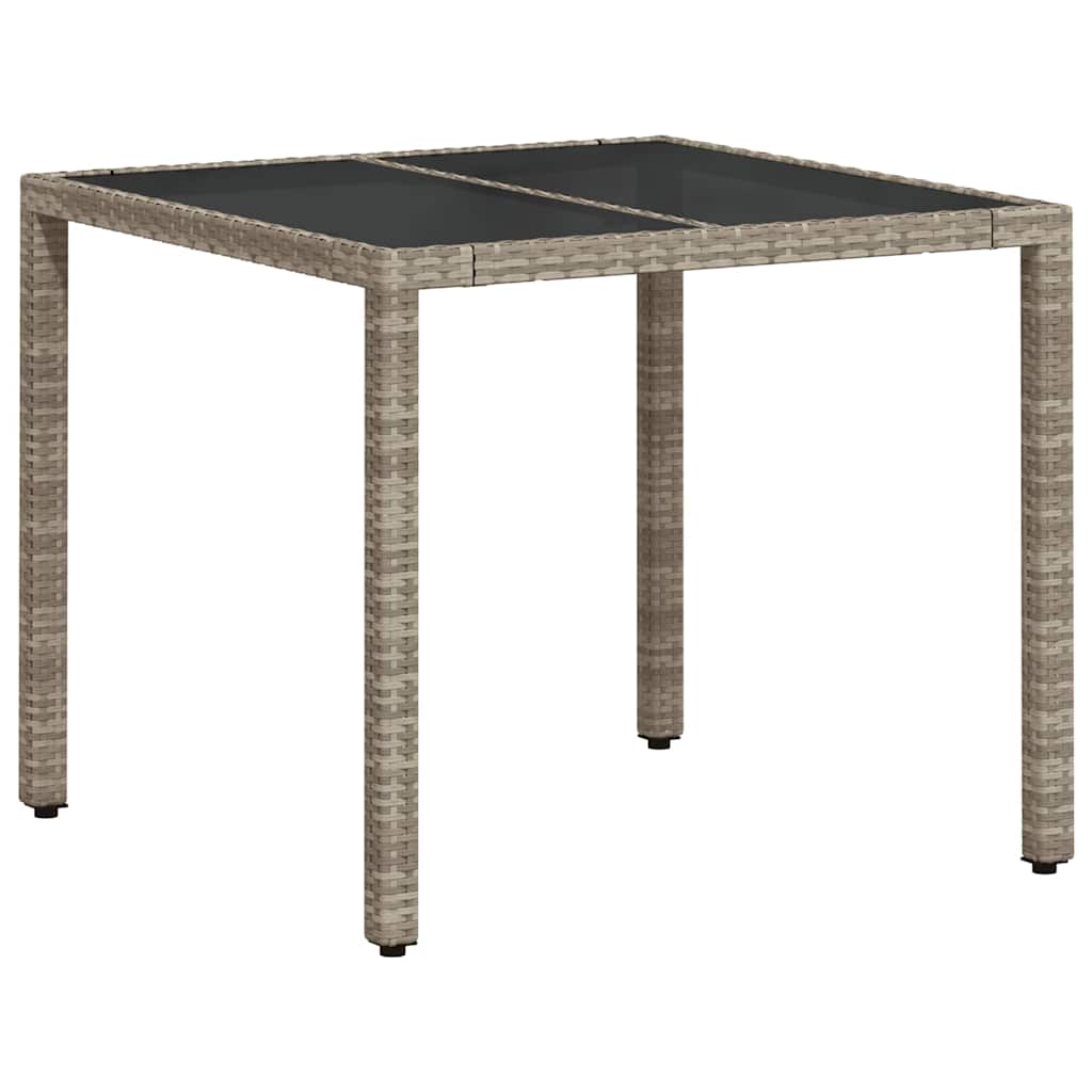 vidaXL Gartentisch mit Glasplatte Hellgrau 90x90x75 cm Poly Rattan