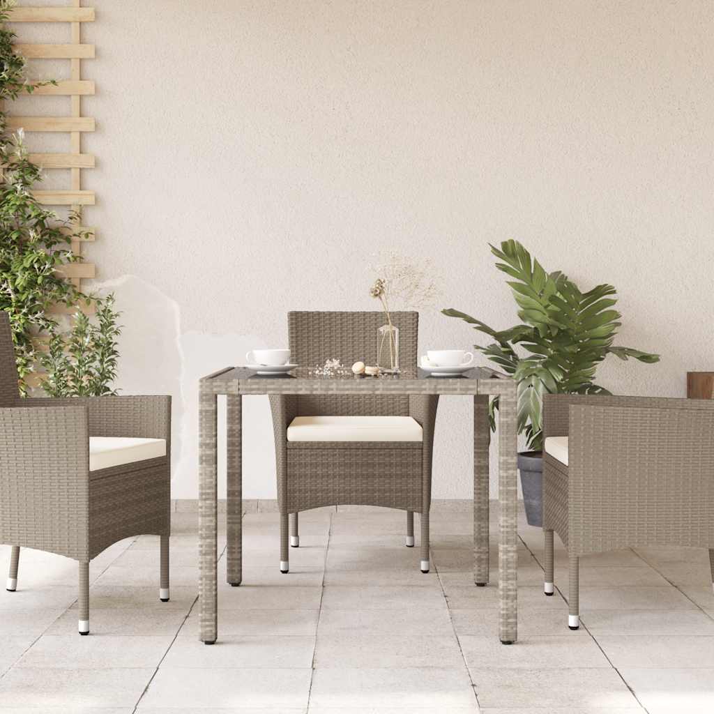 vidaXL Gartentisch mit Glasplatte Hellgrau 90x90x75 cm Poly Rattan