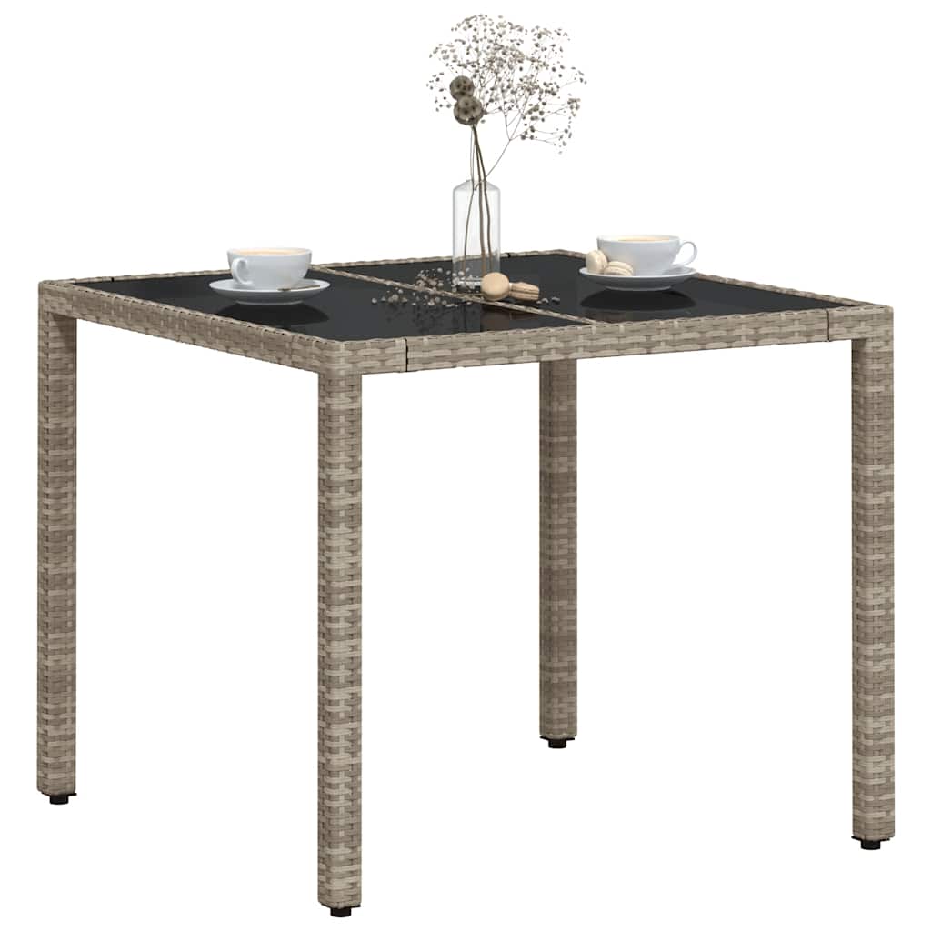 vidaXL Gartentisch mit Glasplatte Hellgrau 90x90x75 cm Poly Rattan