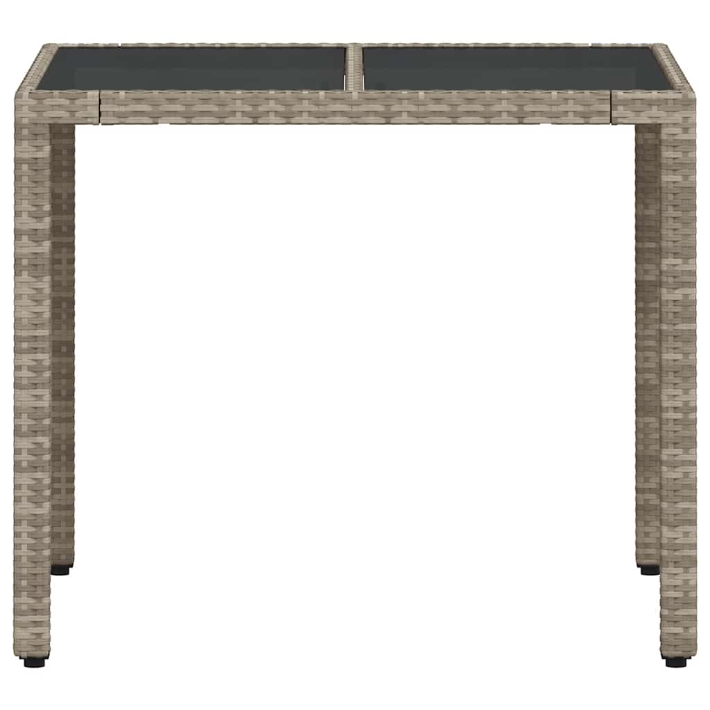 vidaXL Gartentisch mit Glasplatte Hellgrau 90x90x75 cm Poly Rattan