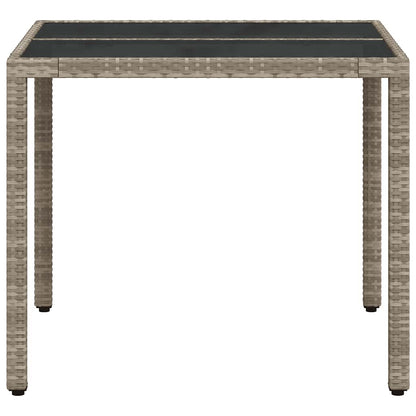 vidaXL Gartentisch mit Glasplatte Hellgrau 90x90x75 cm Poly Rattan