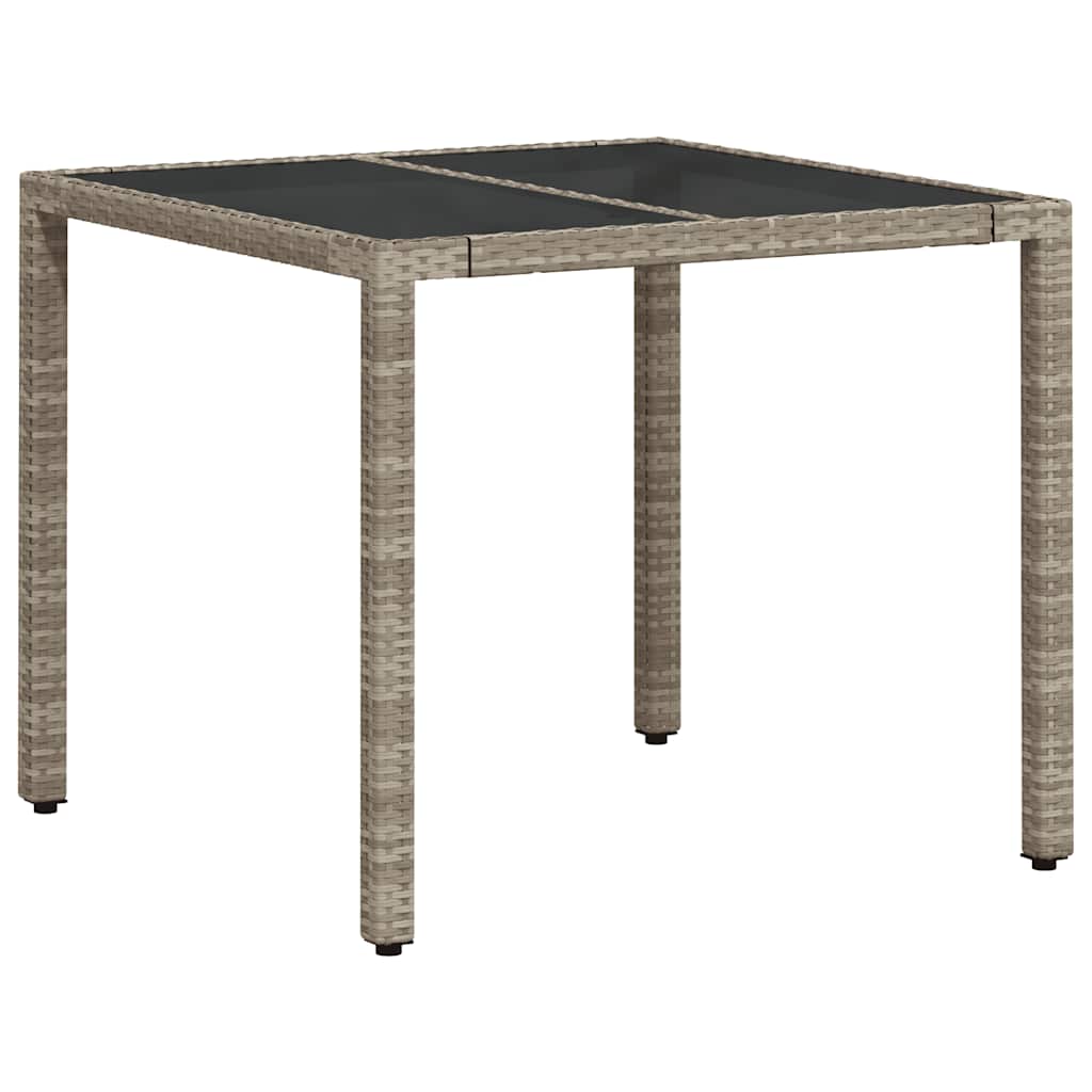 vidaXL Gartentisch mit Glasplatte Hellgrau 90x90x75 cm Poly Rattan