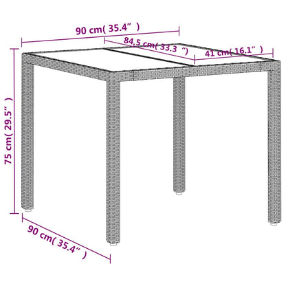 vidaXL Gartentisch mit Glasplatte Hellgrau 90x90x75 cm Poly Rattan