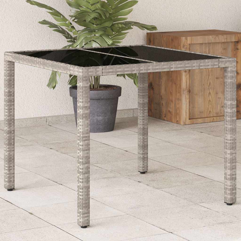 vidaXL Gartentisch mit Glasplatte Hellgrau 90x90x75 cm Poly Rattan