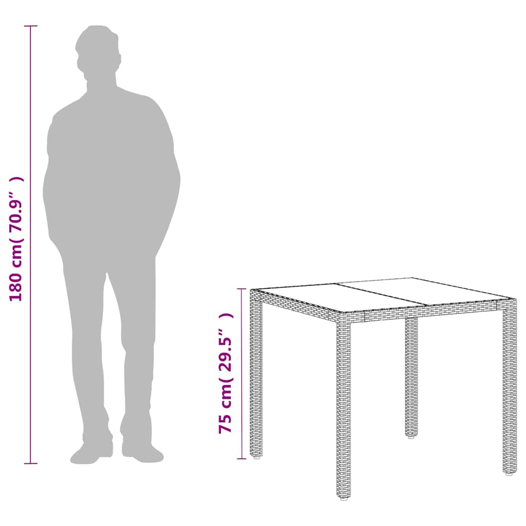 vidaXL Table de jardin avec plateau en verre Blanc 90x90x75 cm Résine tressée
