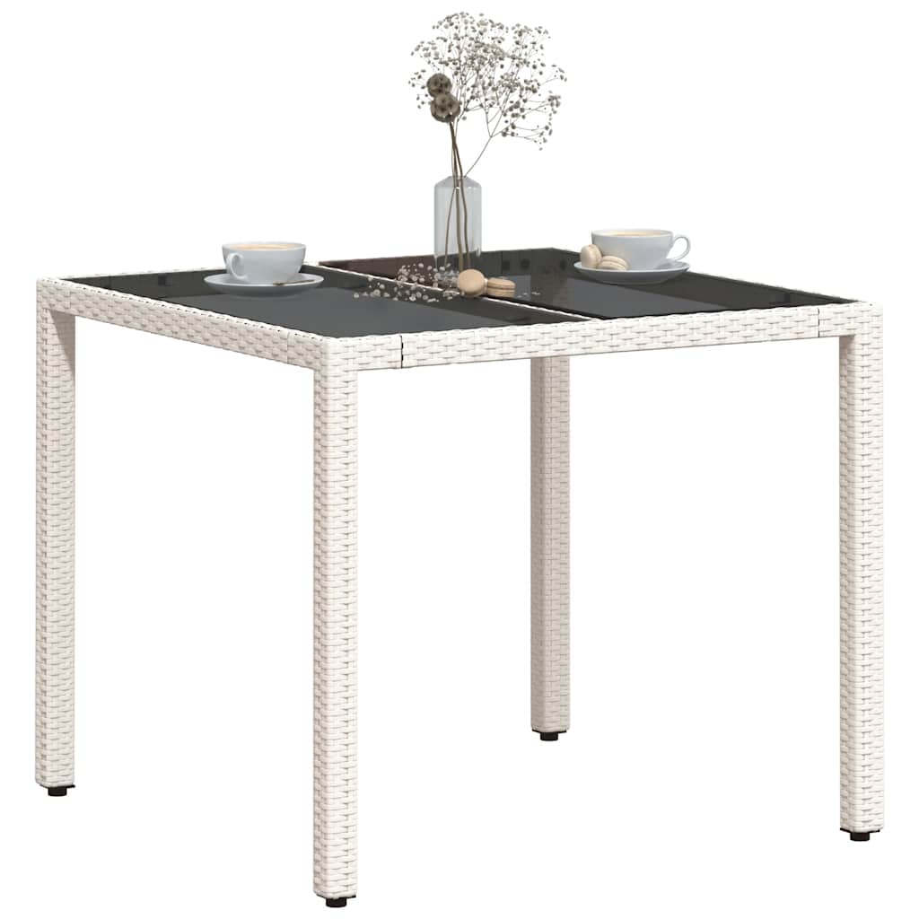 vidaXL Table de jardin avec plateau en verre Blanc 90x90x75 cm Résine tressée