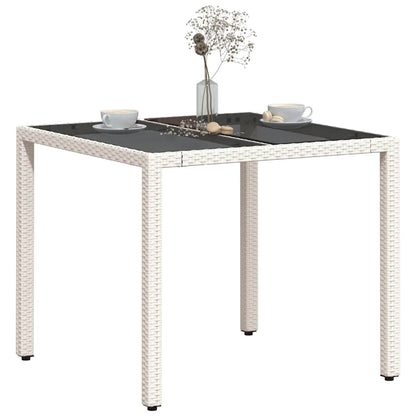 vidaXL Table de jardin avec plateau en verre Blanc 90x90x75 cm Résine tressée