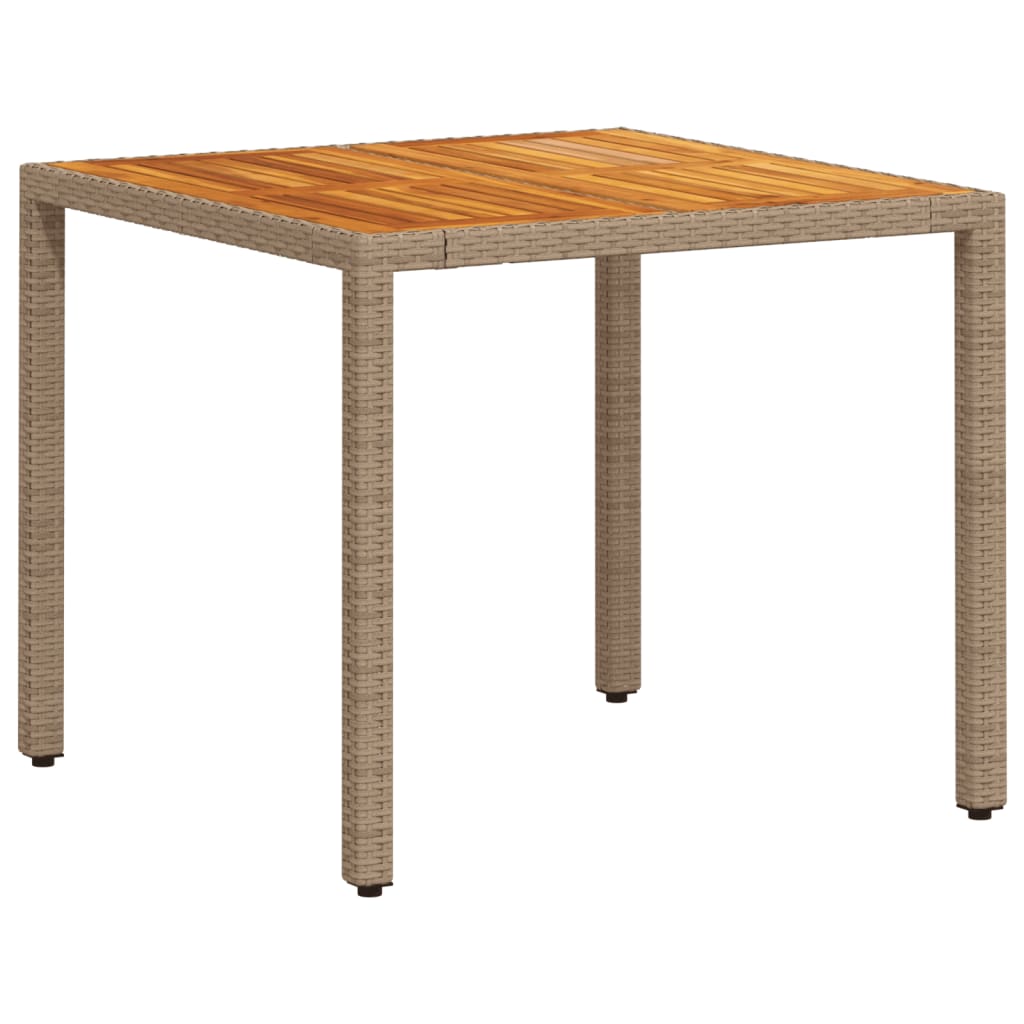 vidaXL Table de jardin beige 90x90x75 cm en résine tressée et bois d'acacia