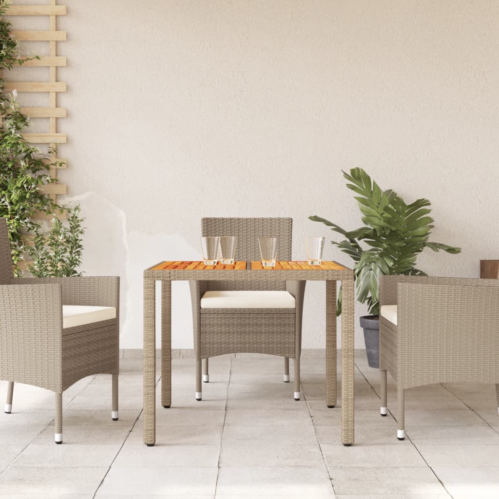 vidaXL Table de jardin beige 90x90x75 cm en résine tressée et bois d'acacia