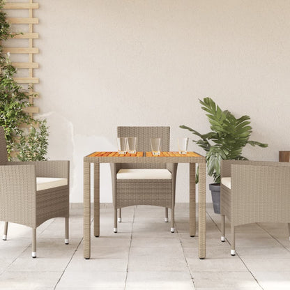 vidaXL Table de jardin beige 90x90x75 cm en résine tressée et bois d'acacia