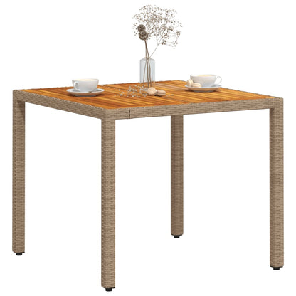 vidaXL Table de jardin beige 90x90x75 cm en résine tressée et bois d'acacia