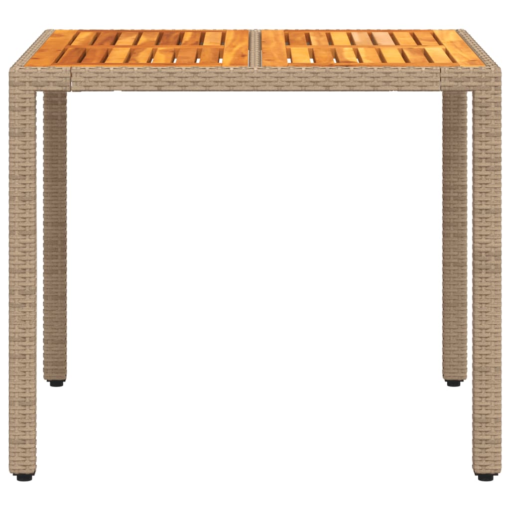 vidaXL Table de jardin beige 90x90x75 cm en résine tressée et bois d'acacia
