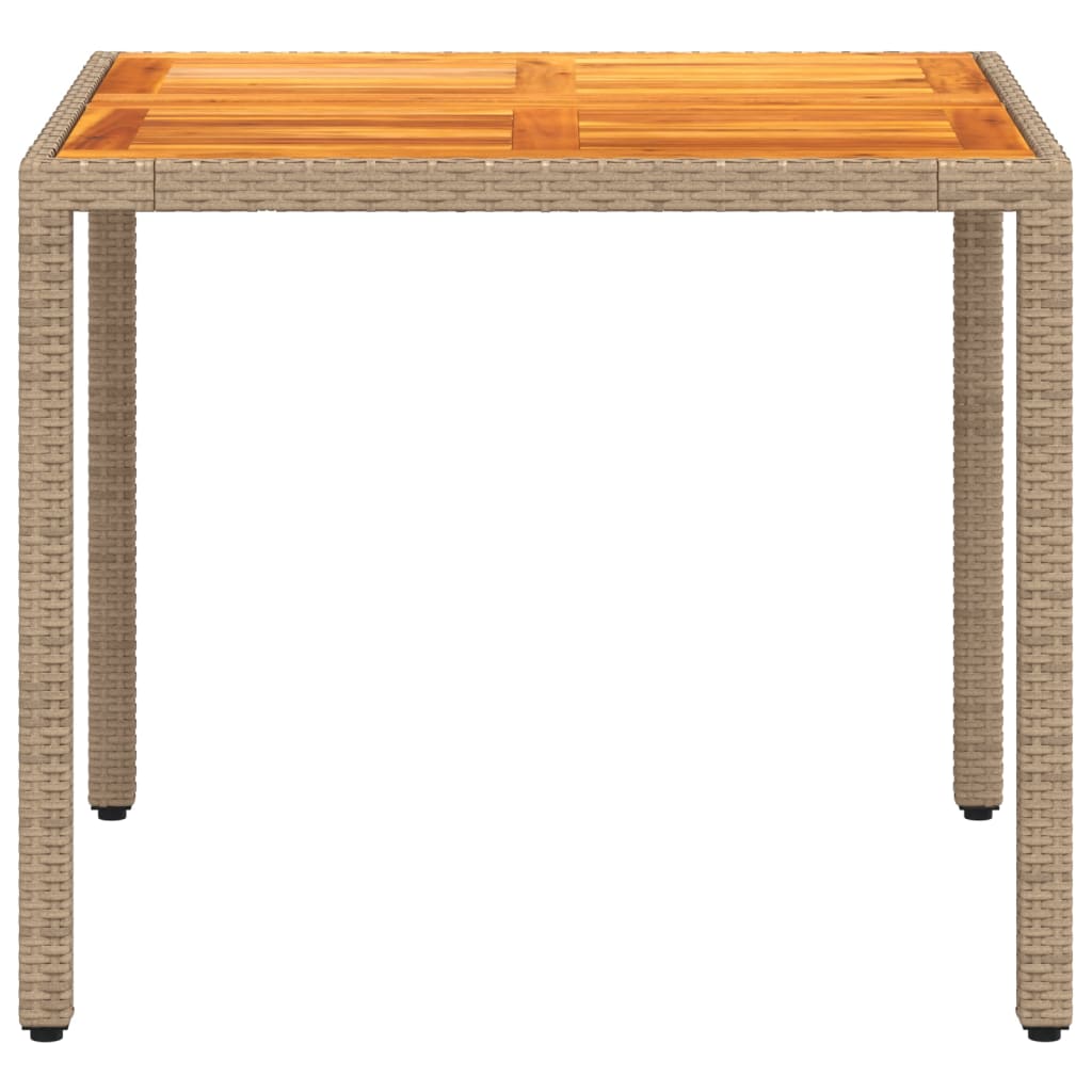 vidaXL Table de jardin beige 90x90x75 cm en résine tressée et bois d'acacia