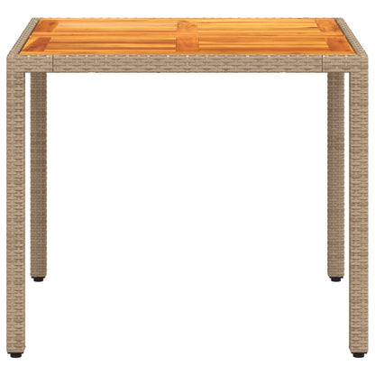 vidaXL Table de jardin beige 90x90x75 cm en résine tressée et bois d'acacia