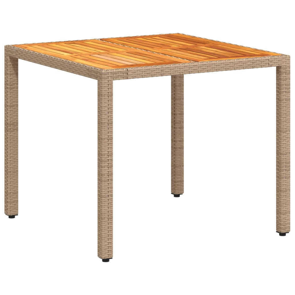 vidaXL Table de jardin beige 90x90x75 cm en résine tressée et bois d'acacia